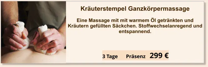 Angebot einzel Seminar Kräuterstempel Ganzkörper Massage